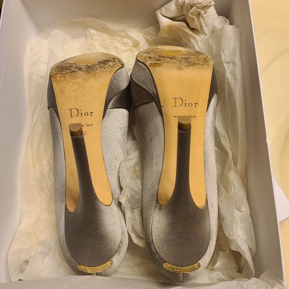 Miss Dior Gray Satin Platform Peep Toe Pump (9) - Picture 4 of 11